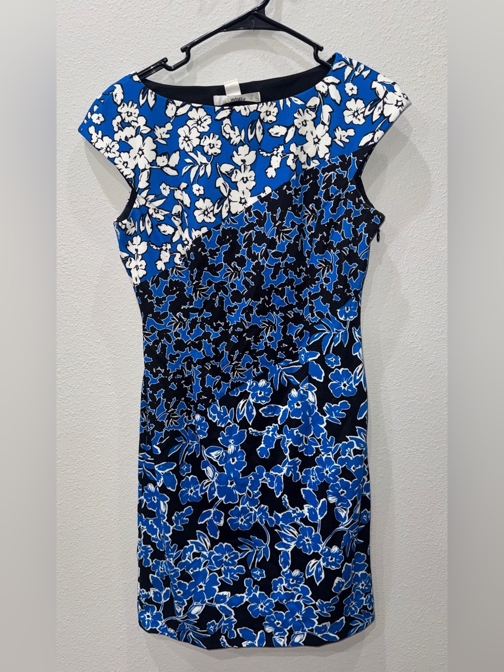 Cap-Sleeve Blue & White Floral Midi Dress